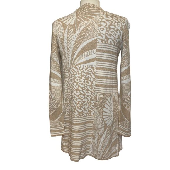 J McLaughlin Open Cardigan Sweater XS Palm Tropical Leopard Beige Cotton Blend - Picture 4 of 7